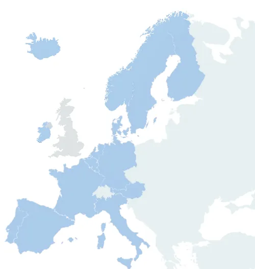 Mapa da Europa destacando as 15 jurisdições com passaporte da Catara Capital, incluindo Portugal, Espanha, França, Alemanha, Irlanda, Islândia e outros